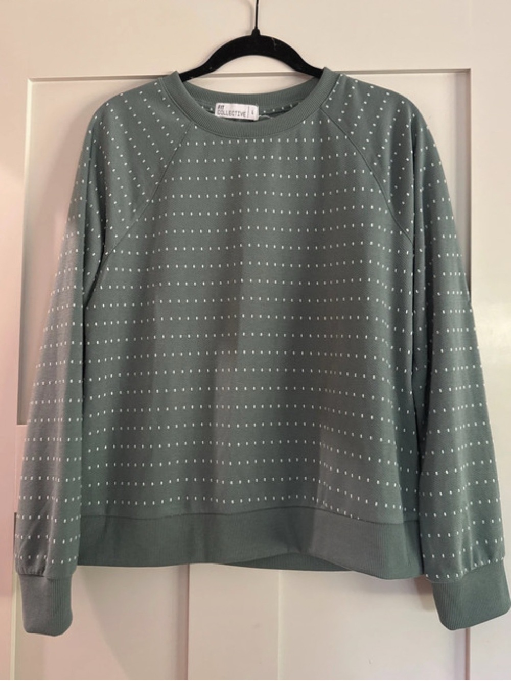 Fit Collective Teal-White Dot Pattern Crewneck light Sweatshirt - Women’s Size L